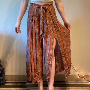 Bohemian flow loose tie slit pants